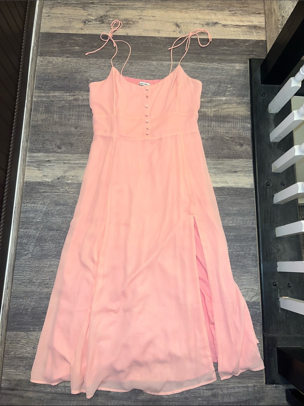 NWT Abercrombie Pink Tie Strap Button Front Maxi Dress Size Large